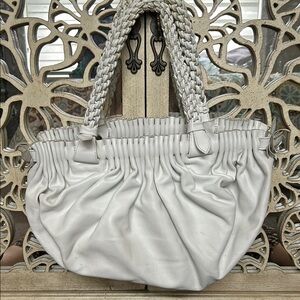 White Gathered Shoulder Bag with Braided Handles